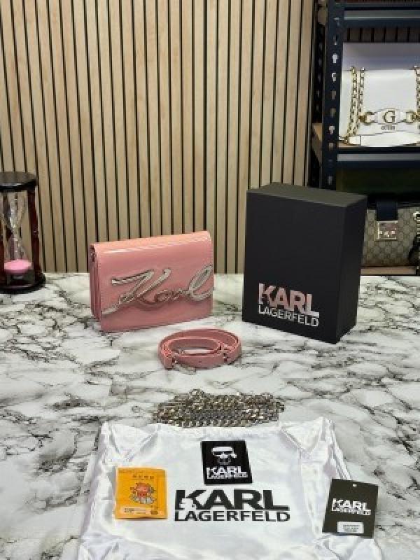 KARL LAGERFELD WOMENS KSIGNATURE GLOSSY SHOULDER BAG (PINK)