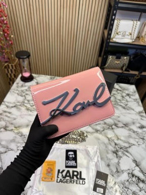 KARL LAGERFELD WOMENS KSIGNATURE GLOSSY SHOULDER BAG (PINK)