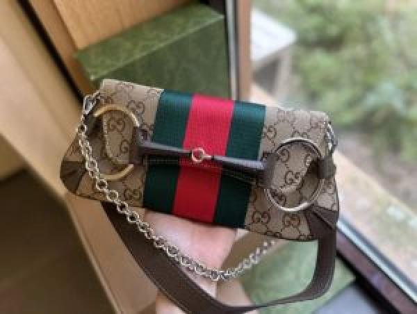 GUCCI  Horsebit  Small  Gg  Canvas  Shoulder  Bag  With  magnetic  box  5315