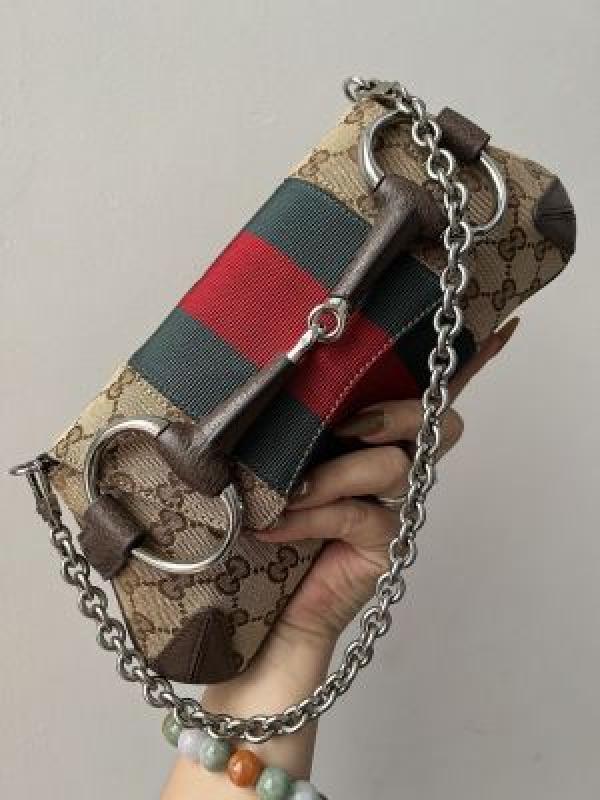 GUCCI  Horsebit  Small  Gg  Canvas  Shoulder  Bag  With  magnetic  box  5315