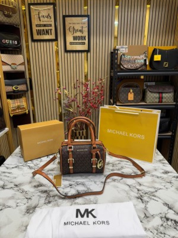 Michael  Kors Bedford Legacy Extra Small Logo Duffle Crossbody Bag With Box And Dust Bag Including Carry Bag (Coffee)