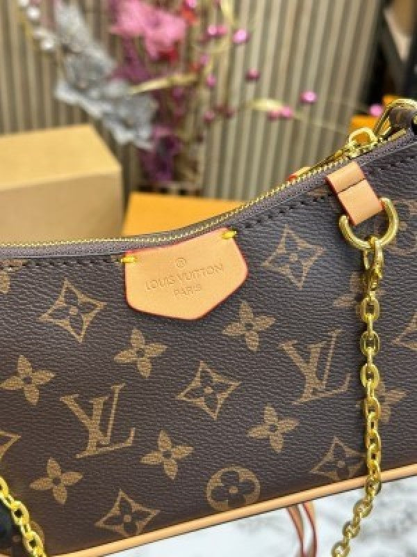 LOUIS  VUITTON EASY SLING CHAIN POUCH WITH OG DOUBLE MAGNETIC BOX PREMIUM QUALITY WITH CARRY BAG (BROWN)