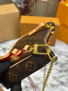 LOUIS  VUITTON EASY SLING CHAIN POUCH WITH OG DOUBLE MAGNETIC BOX PREMIUM QUALITY WITH CARRY BAG (BROWN)