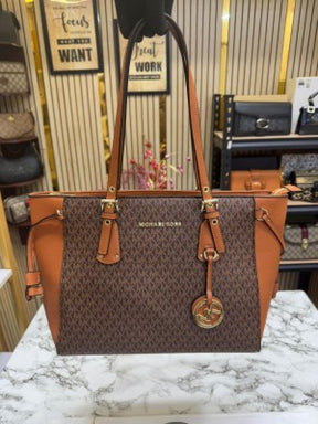 Michael  Kors Voyager Leather Satchel Shoulder Bag With Dust Bag (Brown)