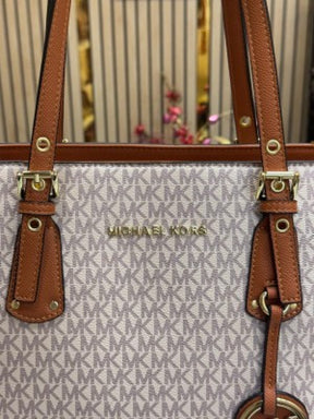 Michael  Kors Voyager Leather Satchel Shoulder Bag With Dust Bag (Beige)
