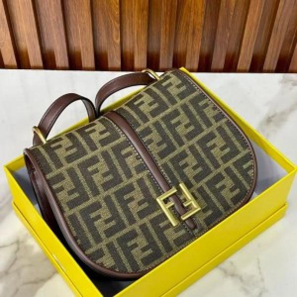 fendi  Boston  365  BrowN  FF  jacquard  Fabric  Bag  1477