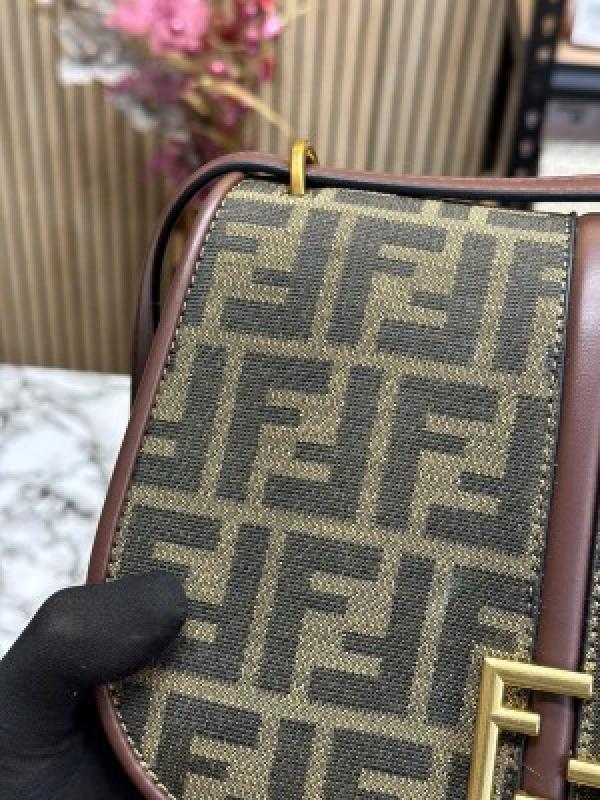fendi  Boston  365  BrowN  FF  jacquard  Fabric  Bag  1477