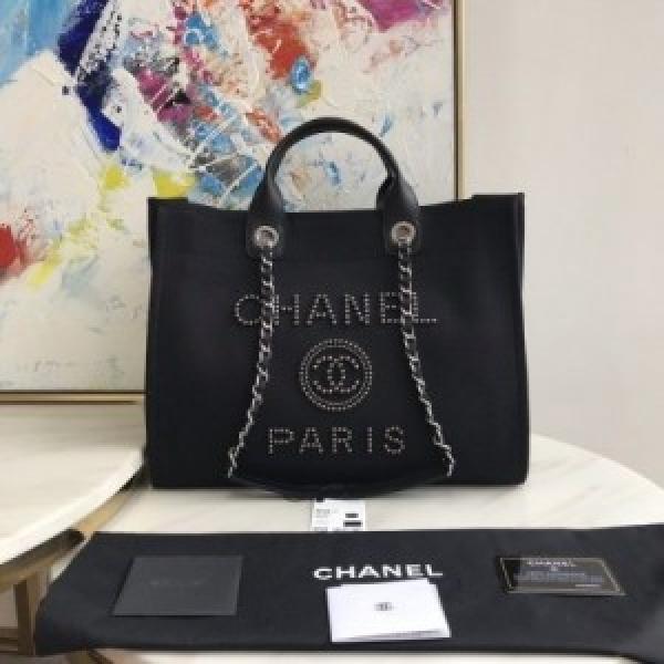 Chanel  deauville  pearl  canvas  tote  bag  black  220