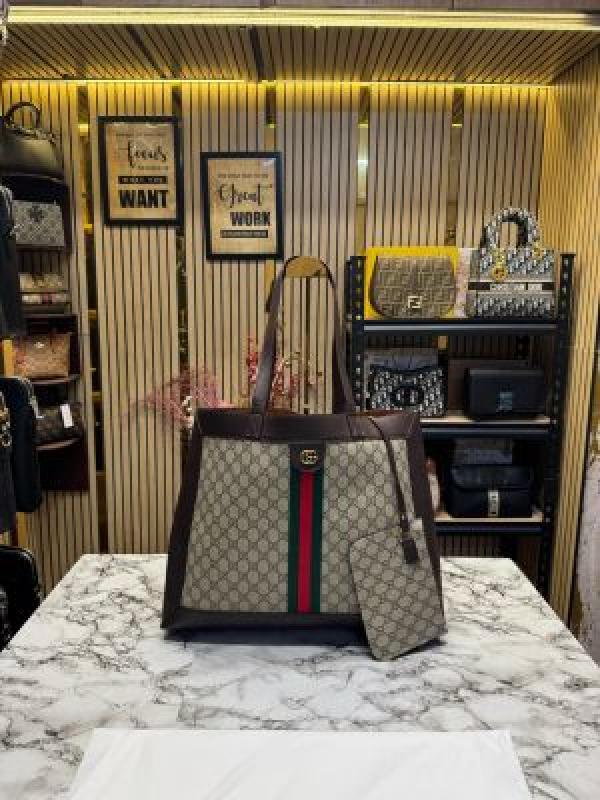 GUCCI  CANVAS  LEATHER  TOTE  BAG  WITH  POUCH  5159