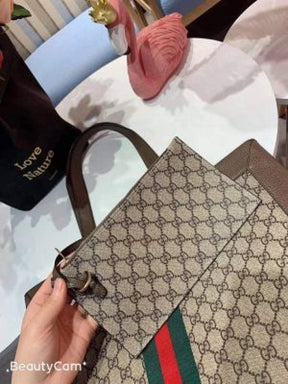 GUCCI  CANVAS  LEATHER  TOTE  BAG  WITH  POUCH  5159