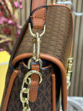 MICHAEL  KORS MK PARKER LEATHER SHOULDER BAG WITH OG BOX AND DUST BAG WITH SHOULDER STRAP WITH CARRY BAG (BROWN)