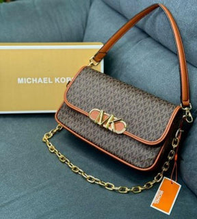 MICHAEL  KORS MK PARKER LEATHER SHOULDER BAG WITH OG BOX AND DUST BAG WITH SHOULDER STRAP WITH CARRY BAG (BROWN)