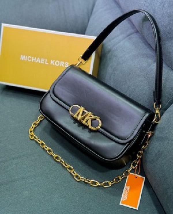 MICHAEL  KORS MK PARKER LEATHER SHOULDER BAG WITH OG BOX AND DUST BAG WITH SHOULDER STRAP WITH CARRY BAG (BLACK)