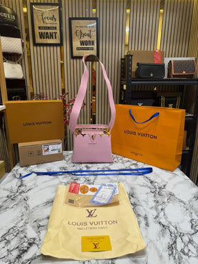 Louis  Vuitton Capucines bag V Shaped With Double Og Box And Dust Bag Including Carry Bag (Pink)
