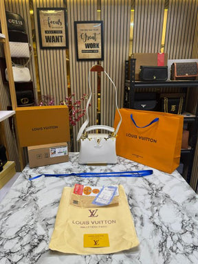 Louis  Vuitton Capucines bag V Shaped With Double Og Box And Dust Bag Including Carry Bag (White)