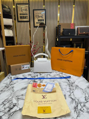 Louis  Vuitton Capucines bag V Shaped With Double Og Box And Dust Bag Including Carry Bag (White)