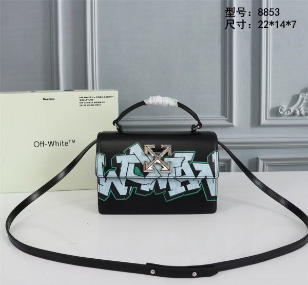 Off White Leather Hand Held Black Graffity Jitney 1.4 Shoulder Bag (8853 Black Graffity)