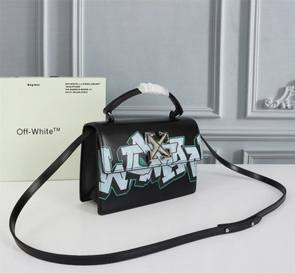 Off White Leather Hand Held Black Graffity Jitney 1.4 Shoulder Bag (8853 Black Graffity)