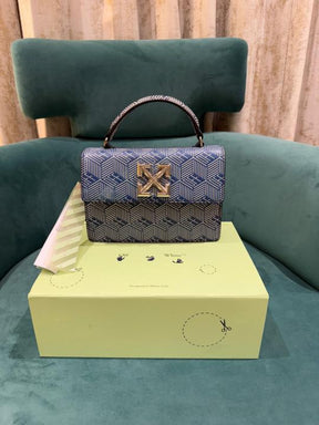 Off White Leather Blue White Monogram Jitney 1.4 Shoulder Bag (Blue White 8853)