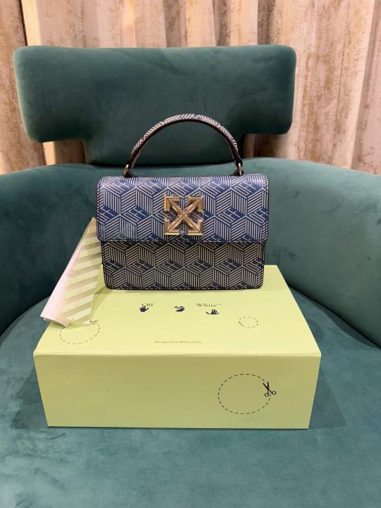 Off White Leather Blue White Monogram Jitney 1.4 Shoulder Bag (Blue White 8853)