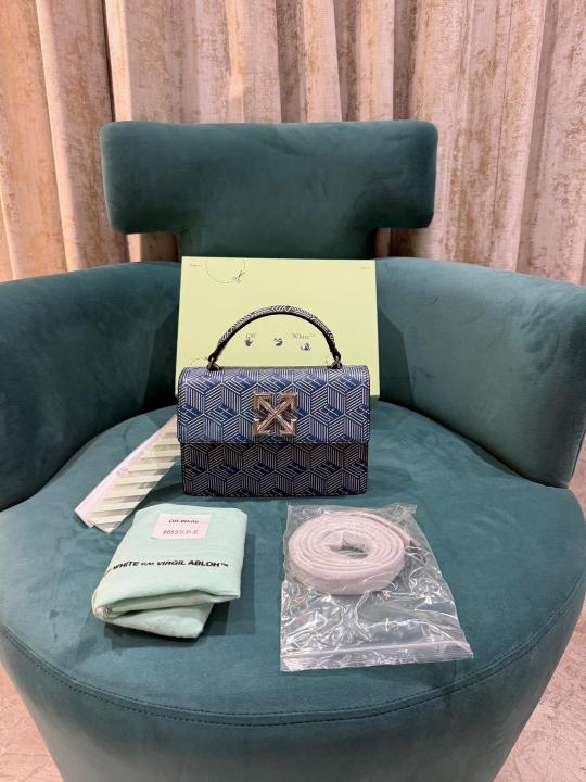 Off White Leather Blue White Monogram Jitney 1.4 Shoulder Bag (Blue White 8853)