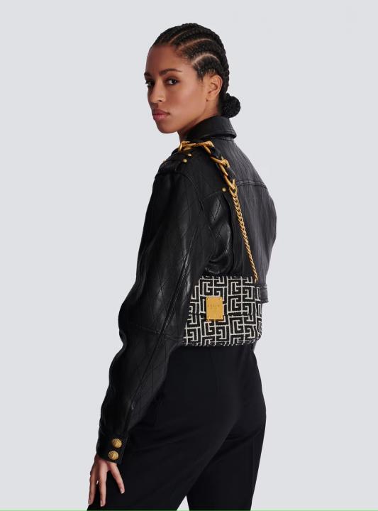 Balmain  1945  Soft  Mini  Bag  Jacquard  Monogram  With  OG  Box  &  Dust  Bag  Black  396