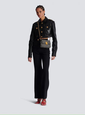 Balmain  1945  Soft  Mini  Bag  Jacquard  Monogram  With  OG  Box  &  Dust  Bag  Black  396