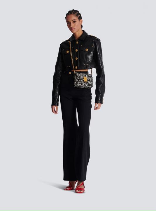 Balmain  1945  Soft  Mini  Bag  Jacquard  Monogram  With  OG  Box  &  Dust  Bag  Black  396