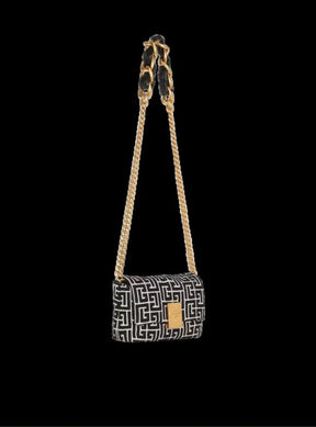 Balmain  1945  Soft  Mini  Bag  Jacquard  Monogram  With  OG  Box  &  Dust  Bag  Black  396