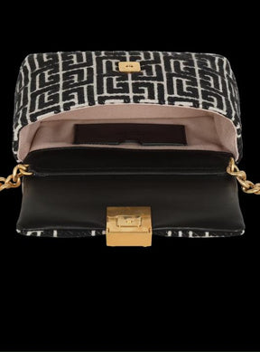 Balmain  1945  Soft  Mini  Bag  Jacquard  Monogram  With  OG  Box  &  Dust  Bag  Black  396