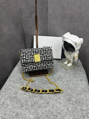 Balmain  1945  Soft  Mini  Bag  Jacquard  Monogram  With  OG  Box  &  Dust  Bag  Black  396