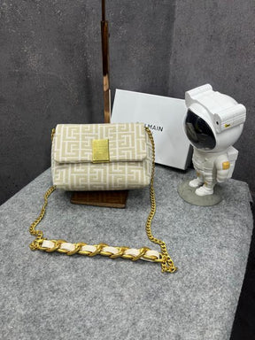 Balmain  1945  Soft  Mini  Bag  Jacquard  Monogram  With  OG  Box  &  Dust  Bag  Apricot  396