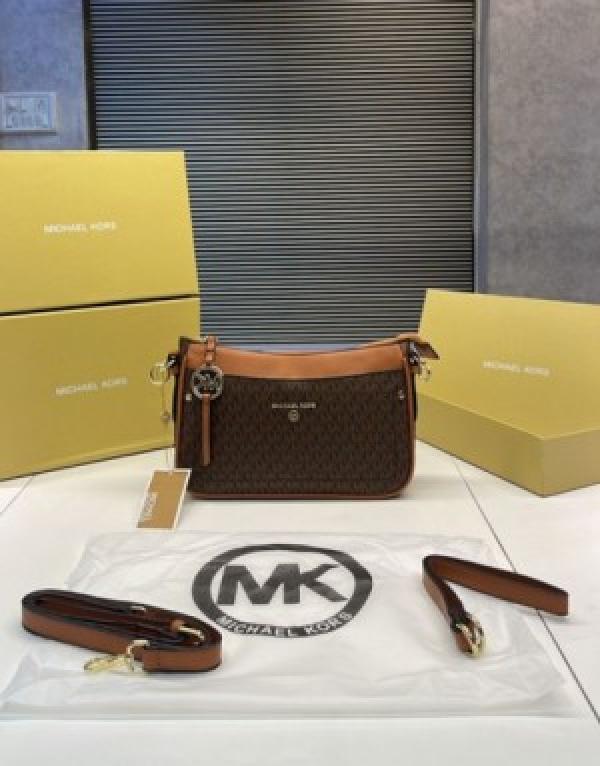 MICHAEL KOR  S JET SET MEDIUM LOGO SHOULDER SLING WITH OG BOX AND DUST BAG (BIEGE BROWN)283