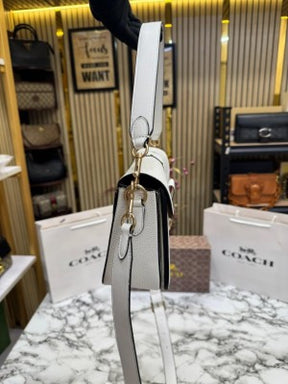 COAC  H GEORGIE SHOULDER BAG IN COLORBLOCK SIGNATURE CANVAS WITH RIVETS & OG BOX AND DUST BAG INCLUDING CARRY BAG [ FULL WHITE]