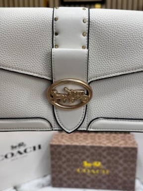 COAC  H GEORGIE SHOULDER BAG IN COLORBLOCK SIGNATURE CANVAS WITH RIVETS & OG BOX AND DUST BAG INCLUDING CARRY BAG [ FULL WHITE]