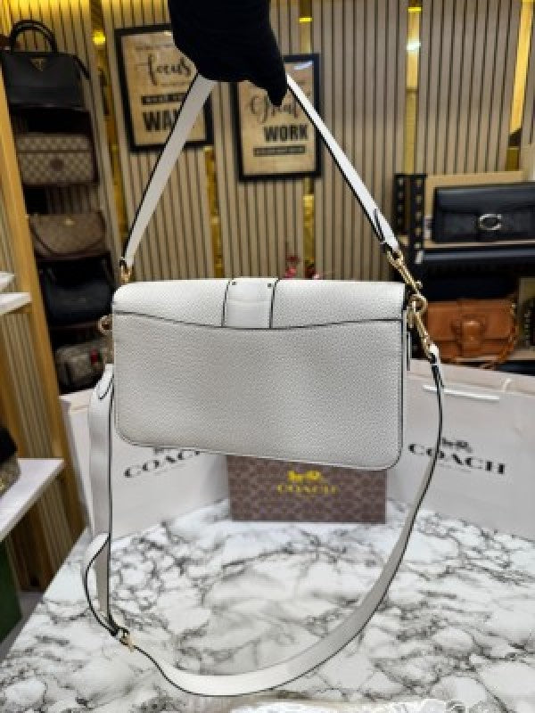COAC  H GEORGIE SHOULDER BAG IN COLORBLOCK SIGNATURE CANVAS WITH RIVETS & OG BOX AND DUST BAG INCLUDING CARRY BAG [ FULL WHITE]