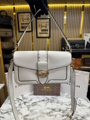 COAC  H GEORGIE SHOULDER BAG IN COLORBLOCK SIGNATURE CANVAS WITH RIVETS & OG BOX AND DUST BAG INCLUDING CARRY BAG [ FULL WHITE]