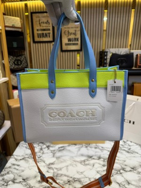 Coach  Field  Tote  Bag  Two  Tone  In  Colorblock  Signature  With  Double  Og  Box  And  DustBag  Including  CarryBag  (Yellow)