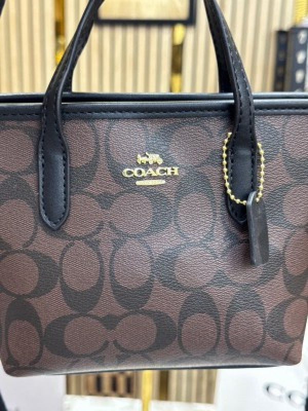 Coach  City  Mini  Tote  Bag  In  Signature  Canvas  With  Box  And  Dust  Bag  Including  CarryBag  (Coffee  Black)
