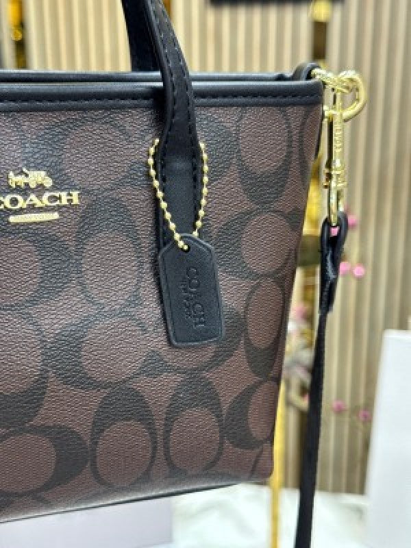 Coach  City  Mini  Tote  Bag  In  Signature  Canvas  With  Box  And  Dust  Bag  Including  CarryBag  (Coffee  Black)