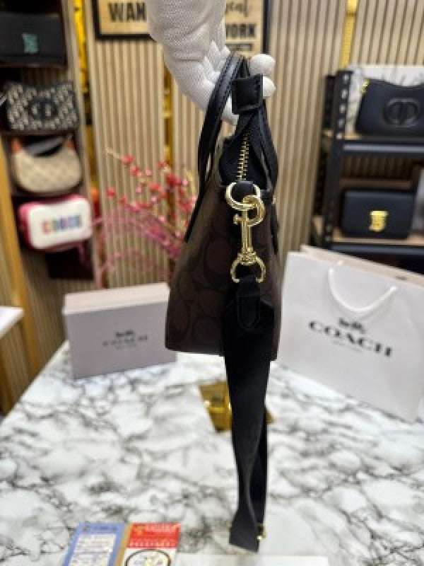 Coach  City  Mini  Tote  Bag  In  Signature  Canvas  With  Box  And  Dust  Bag  Including  CarryBag  (Coffee  Black)