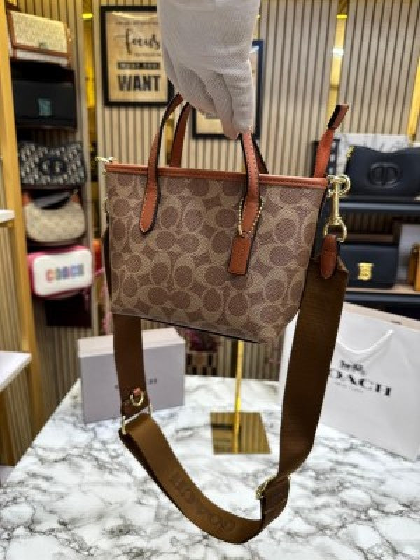 Coach  City  Mini  Tote  Bag  In  Signature  Canvas  With  Box  And  Dust  Bag  Including  CarryBag  (Brown)