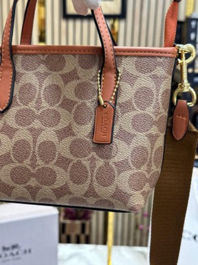Coach  City  Mini  Tote  Bag  In  Signature  Canvas  With  Box  And  Dust  Bag  Including  CarryBag  (Brown)