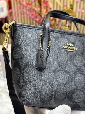 Coach  City  Mini  Tote  Bag  In  Signature  Canvas  With  Box  And  Dust  Bag  Including  CarryBag  (black)