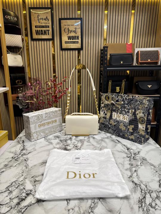 Christian  Dior  Caro  Logo  Shoulder  Bag  With  Box  And  Dust  Bag  Including  Carry  Bag  (Beige)