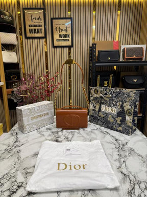 Christian  Dior  Caro  Logo  Shoulder  Bag  With  Box  And  Dust  Bag  Including  Carry  Bag  (Brown)