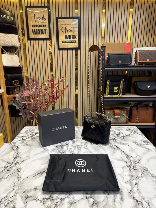 Chanel  Cavior  Quilted  Crossbody  Bag  Gold  Chain  With  Box  And  Dust  Bag  (Black)