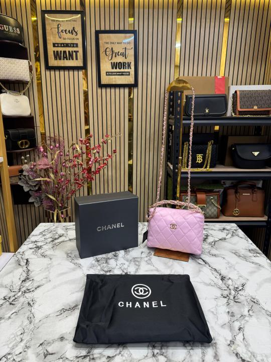 Chanel  Cavior  Quilted  Crossbody  Bag  Gold  Chain  With  Box  And  Dust  Bag  (Pink)