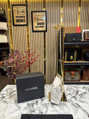 Chanel  Cavior  Quilted  Crossbody  Bag  Gold  Chain  With  Box  And  Dust  Bag  (White)