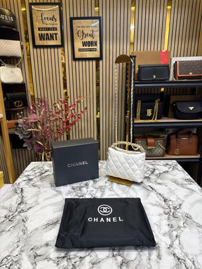 Chanel  Cavior  Quilted  Crossbody  Bag  Gold  Chain  With  Box  And  Dust  Bag  (White)